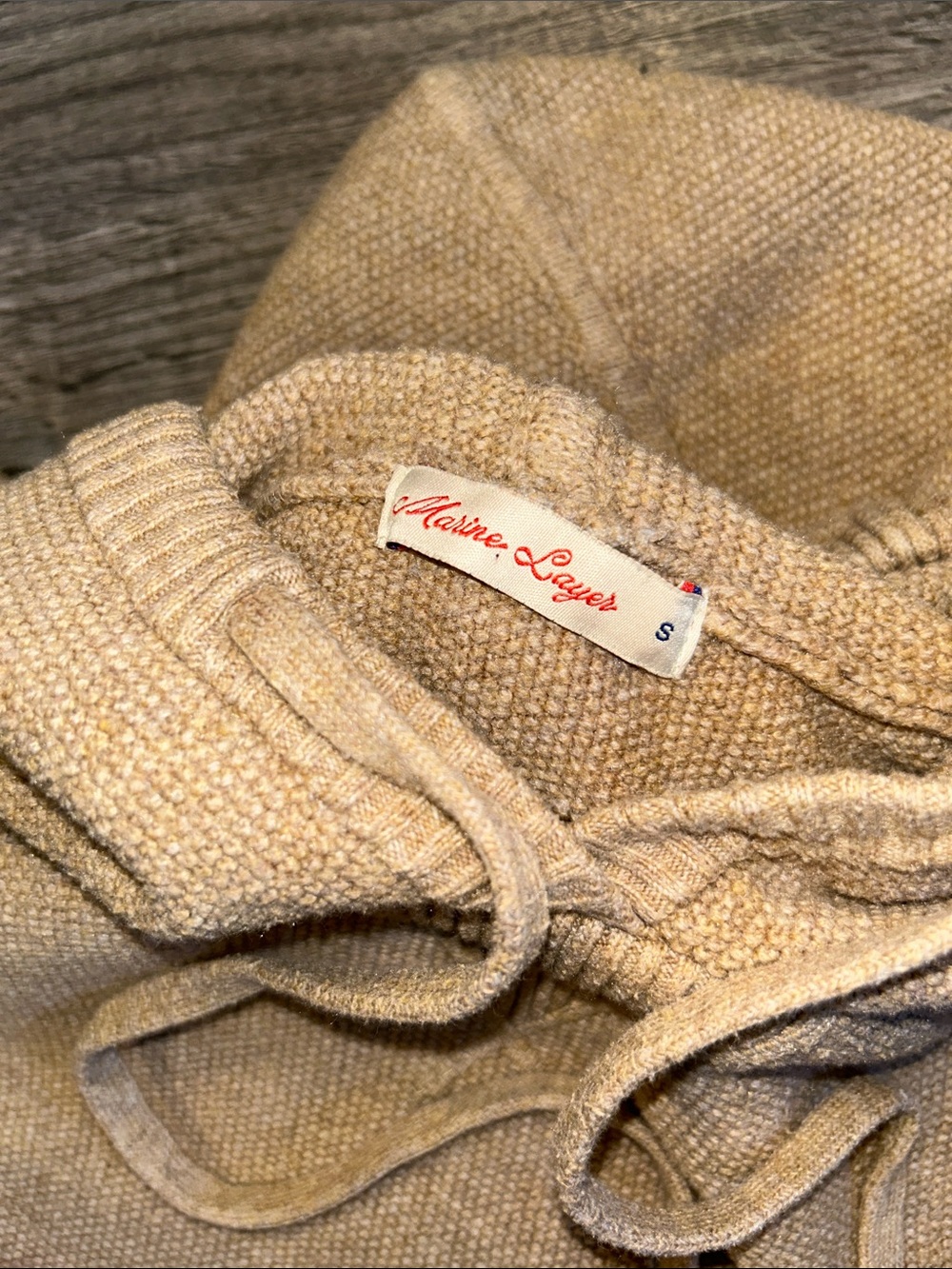 Marine Layer Beige Knit Hoodie Sweater Coastal Luxe Soft Cozy Small - Picture 3 of 9